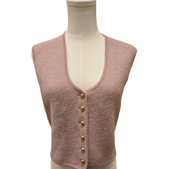 Tally Ho 100% Wool VTG Vest Pink Gold Buttons Classic Preppy Size 10 - Picture 1 of 8